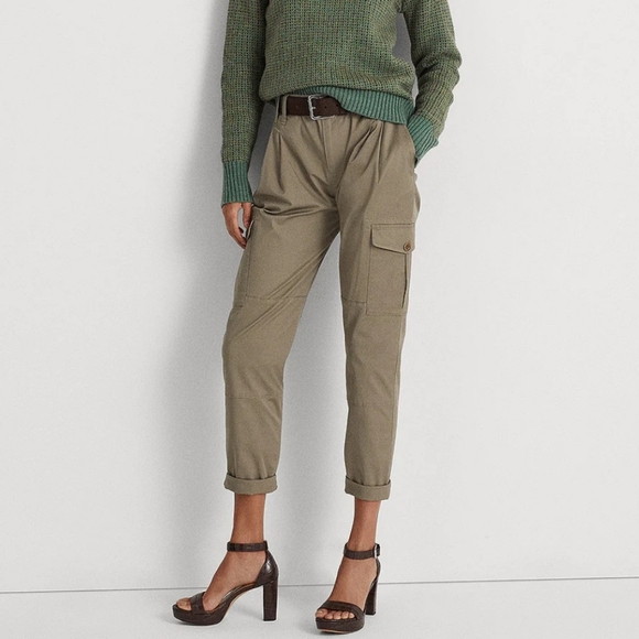 Lauren Ralph Lauren Pants - Lauren Ralph Lauren Micro-Sanded Twill Cargo Pant Green High Rise Straight New